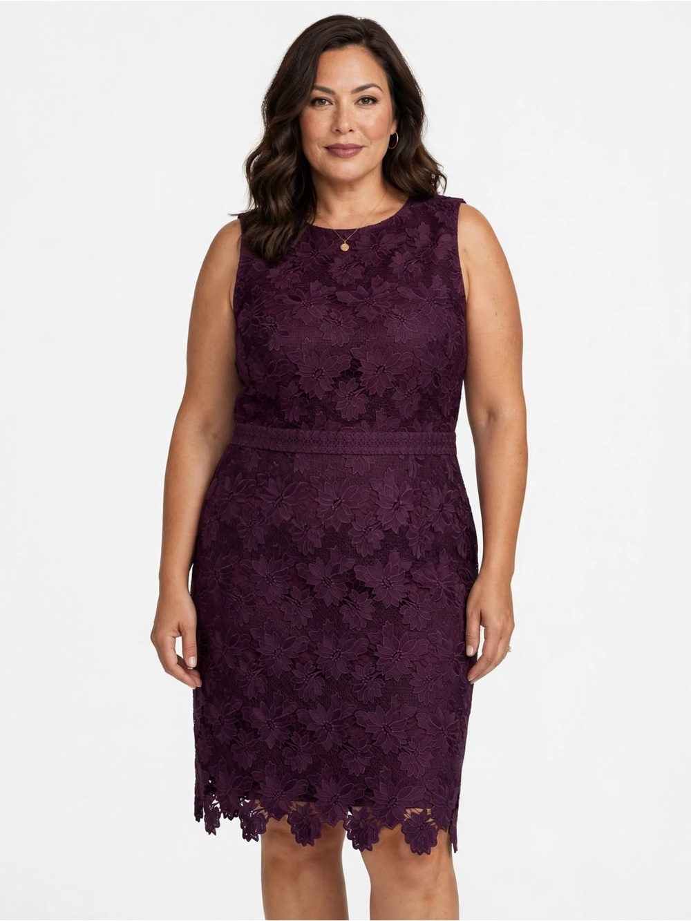 LOFT Plum Purple Floral Lace Dress 18 Sleeveless Wedding Lined Scallop Hem